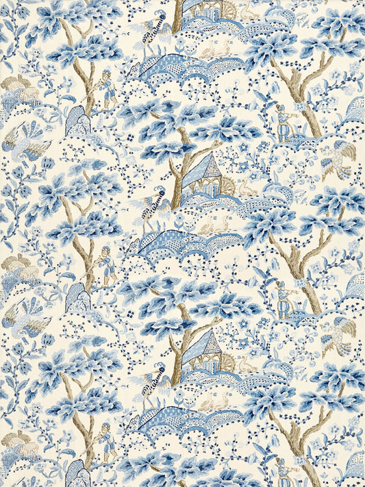 SCALAMANDRE  KELMESCOTT HAND BLOCK PRINT FABRIC PORCELAIN   - SC 000116590