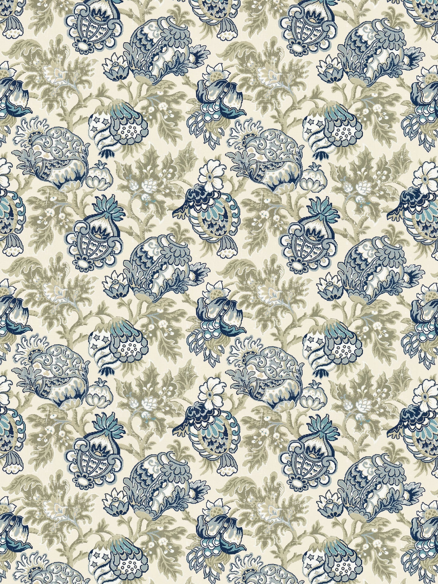SCALAMANDRE  CANTERBURY LINEN PRINT FABRIC OYSTER & INDIGO   - SC 000116593 NEW SKU # SC165930001