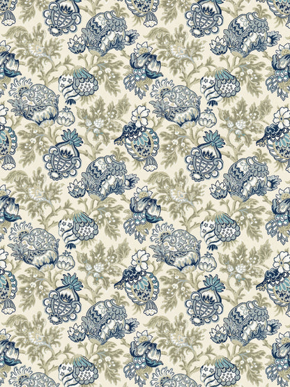 SCALAMANDRE  CANTERBURY LINEN PRINT FABRIC OYSTER & INDIGO   - SC 000116593 NEW SKU # SC165930001