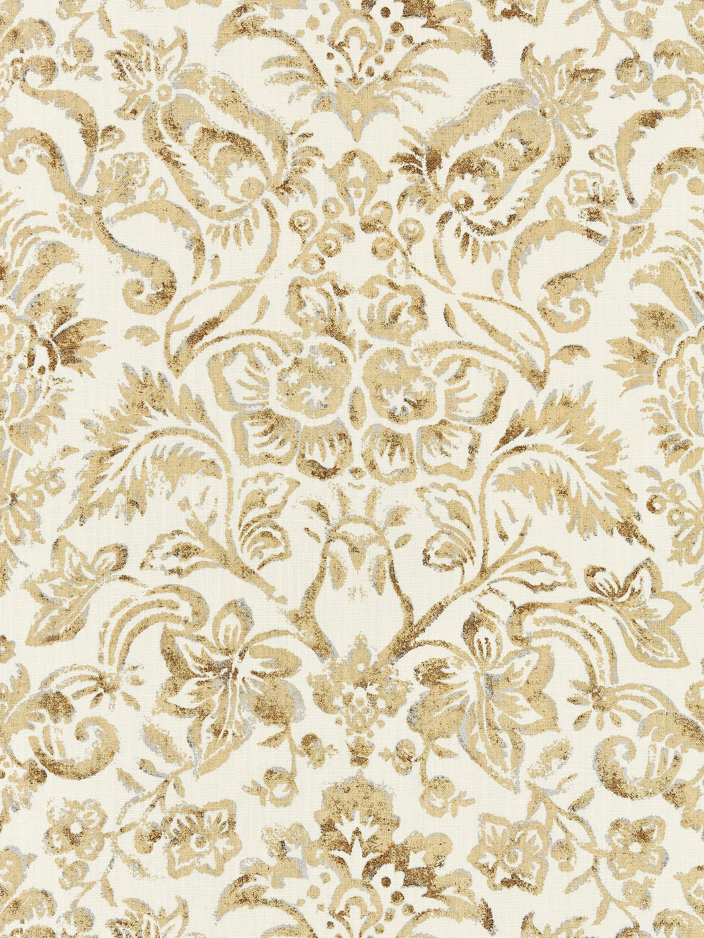 SCALAMANDRE  MANSFIELD DAMASK PRINT FABRIC IVORY & BURNISHED GOLD   - SC 000116598