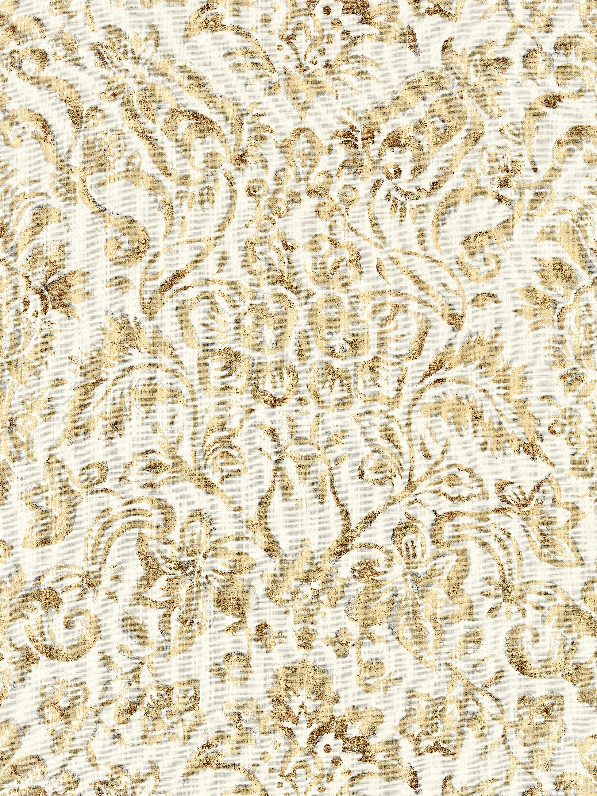 SCALAMANDRE  MANSFIELD DAMASK PRINT FABRIC IVORY & BURNISHED GOLD   - SC 000116598