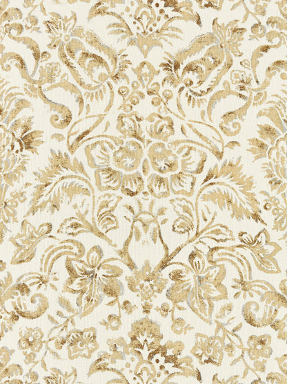 SCALAMANDRE  MANSFIELD DAMASK PRINT FABRIC IVORY & BURNISHED GOLD   - SC 000116598 NEW SKU # SC165980001