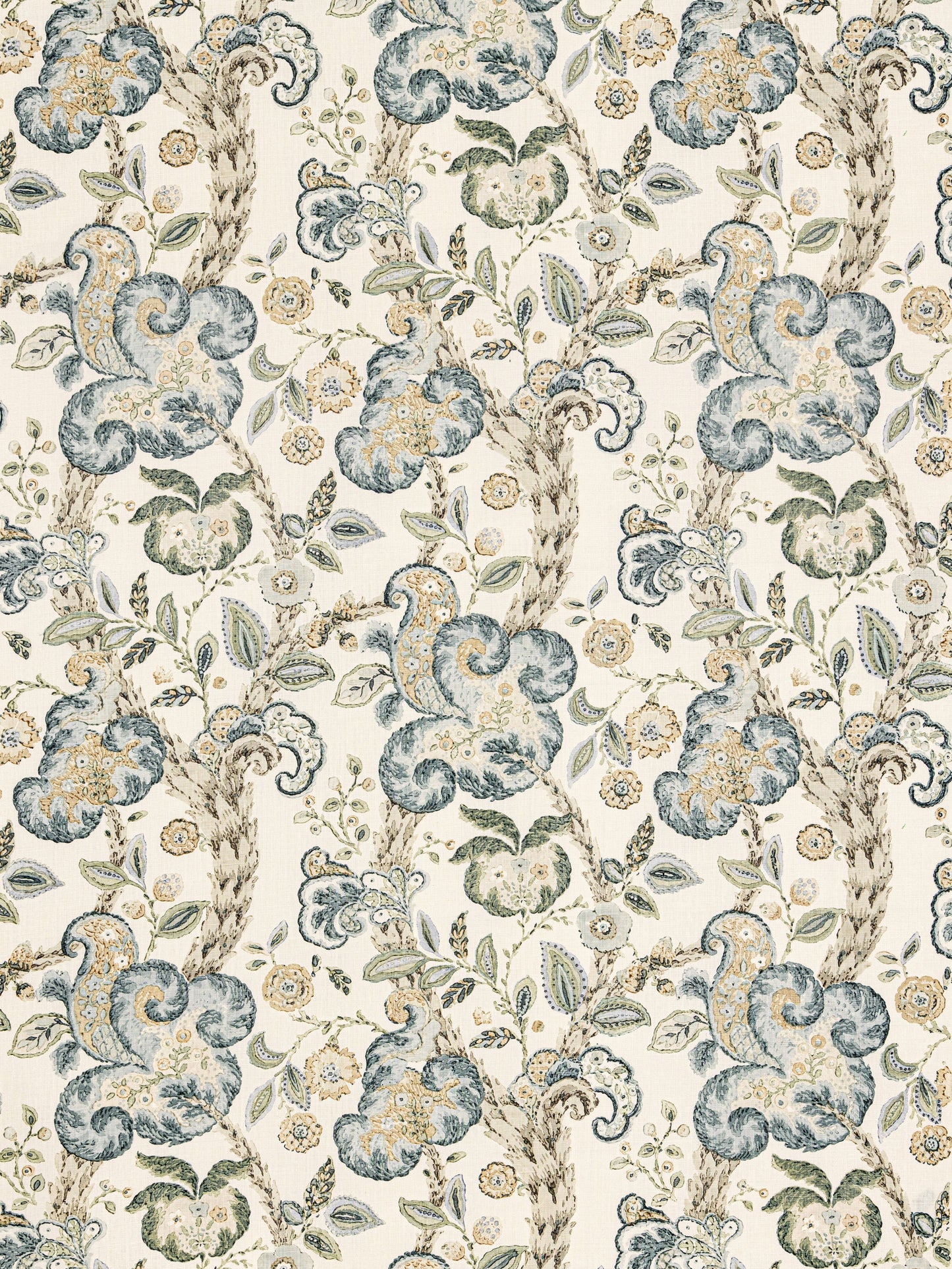 SCALAMANDRE  CUMBRIA HAND BLOCK PRINT FABRIC AQUAMARINE ON IVORY   - SC 000116603 NEW SKU # SC166030001