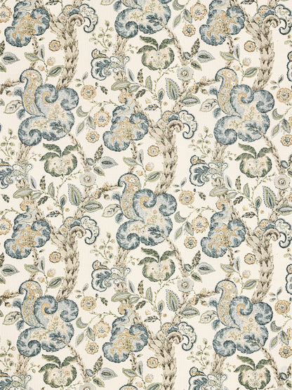 SCALAMANDRE  CUMBRIA HAND BLOCK PRINT FABRIC AQUAMARINE ON IVORY   - SC 000116603 NEW SKU # SC166030001