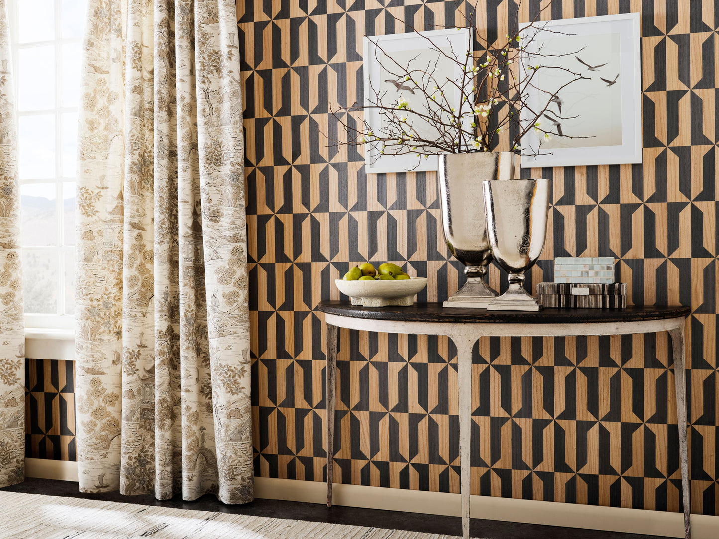 SCALAMANDRE  SATOMI HAND BLOCK PRINT FABRIC PEWTER   - SC 000116624 NEW SKU # SC166240001