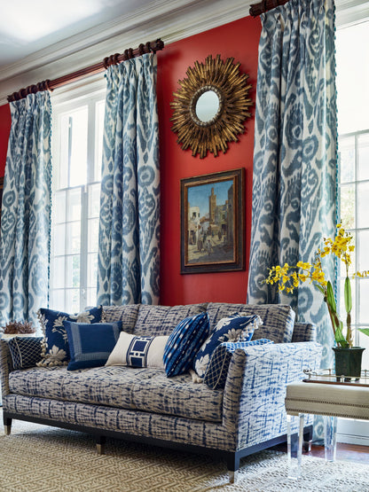 SCALAMANDRE  BUKHARA SILK IKAT FABRIC INDIGO   - SC 000127097 NEW SKU # SC270970001