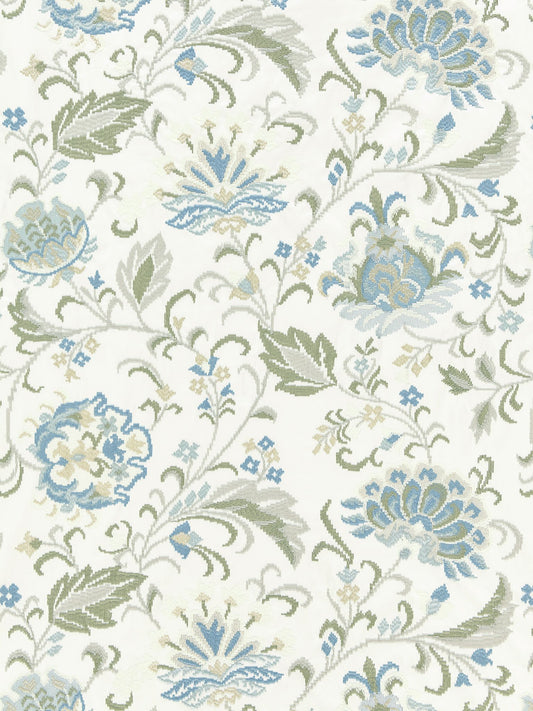 SCALAMANDRE  DELPHINE EMBROIDERY FABRIC SUMMER SAGE   - SC 000127173