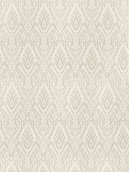 Cream-beige Ikat-patterned linen fabric; suitable for upholstery or wallpaper.