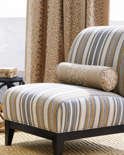 Beige & blue striped fabric swatch; close-up texture visible.