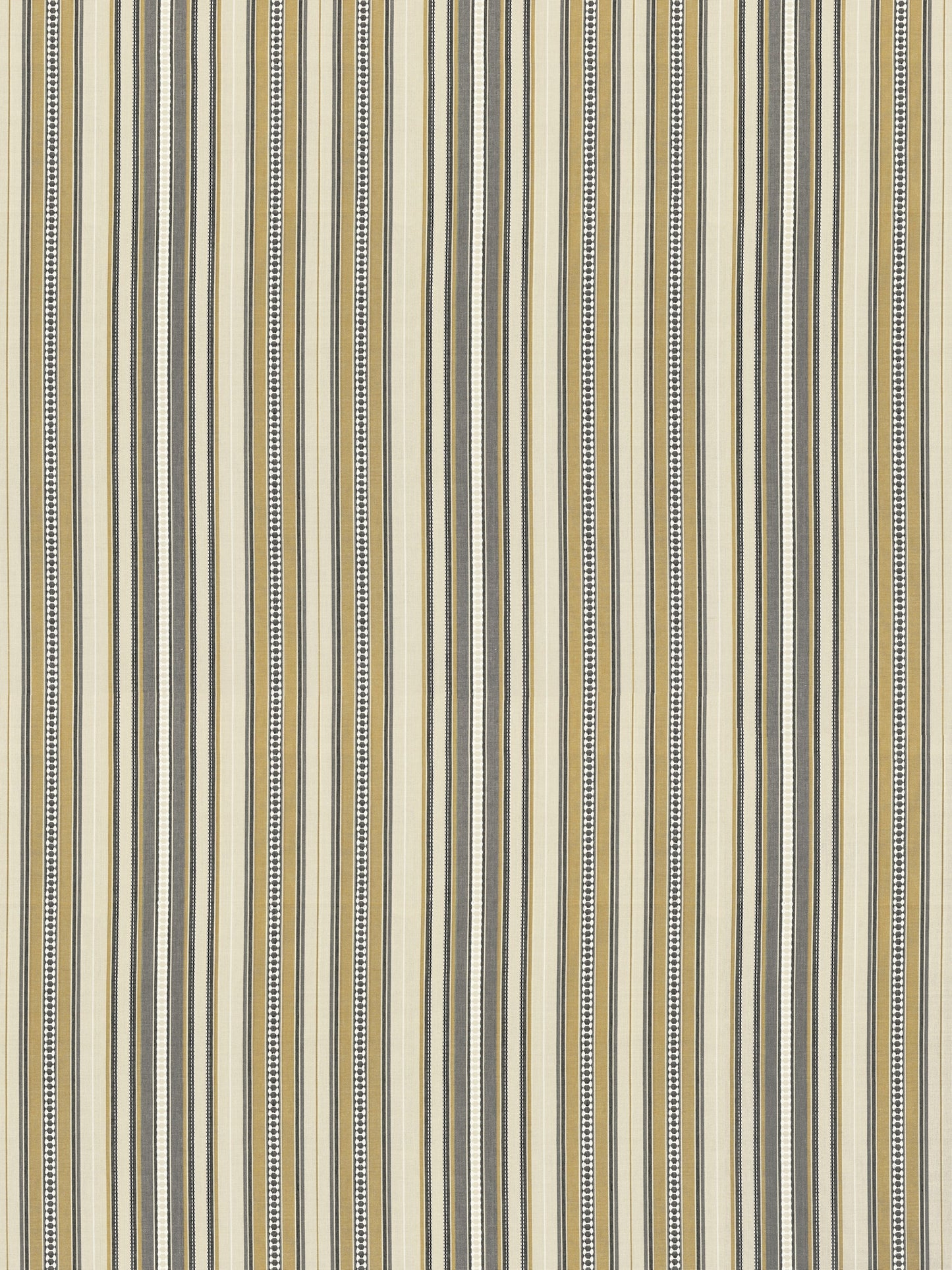 Beige, cream, gray & navy vertical striped fabric with dotted accent lines.