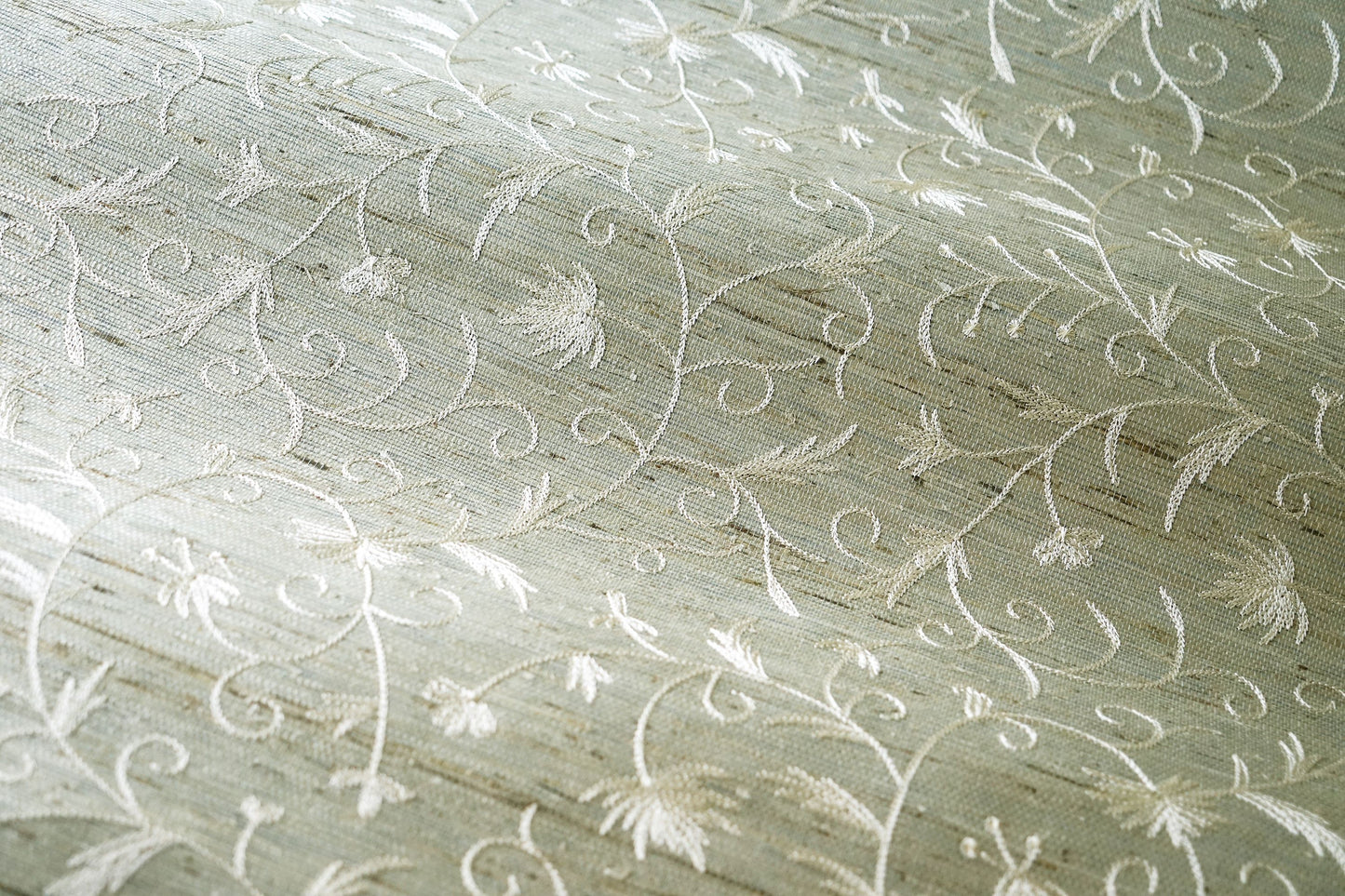 SCALAMANDRE  OLIVIA EMBROIDERED GRASSCLOTH FLORAL 
SCROLL WINTER WHEAT   - SC 0001WP88384 NEW SKU # SCWP883840001