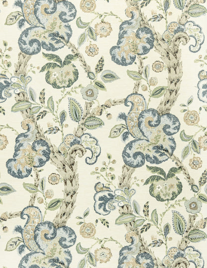 SCALAMANDRE  CUMBRIA WALLCOVERING JACOBEAN , TREE OF LIFE AQUAMARINE ON IVORY   - SC 0001WP88589 NEW SKU # SCWP885890001