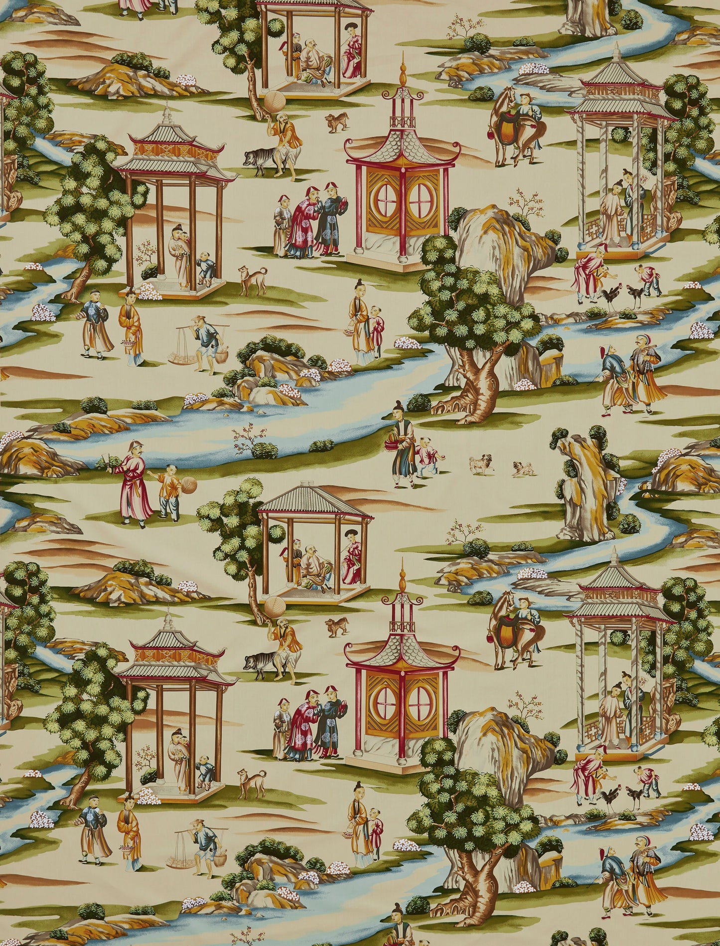 SCALAMANDRE  SHANGHAI COTTON PRINT FABRIC MULTI ON TEA STAIN   - SC 000216264