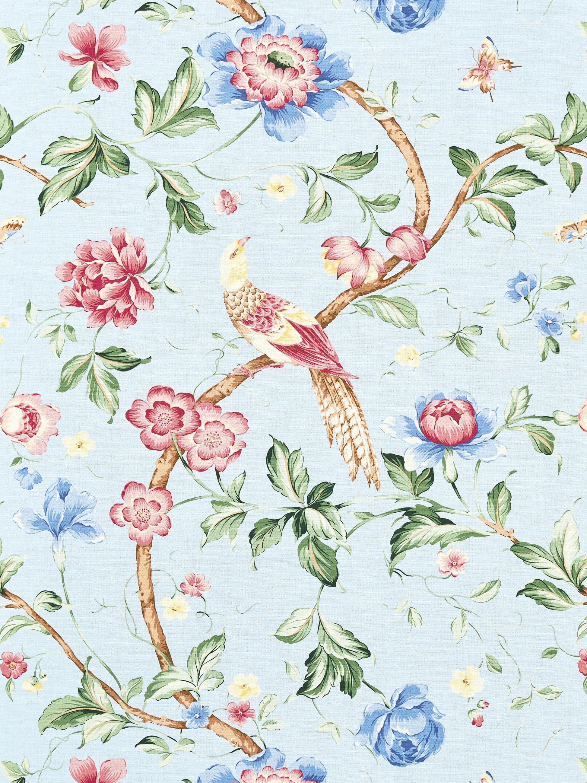 SCALAMANDRE  ORIENTEAUX FABRIC ROSE & BLUE ON GLACIER BLUE   - SC 000216300M