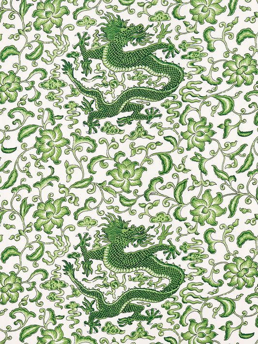 SCALAMANDRE  CHI'EN DRAGON LINEN PRINT FABRIC JADE   - SC 000216558