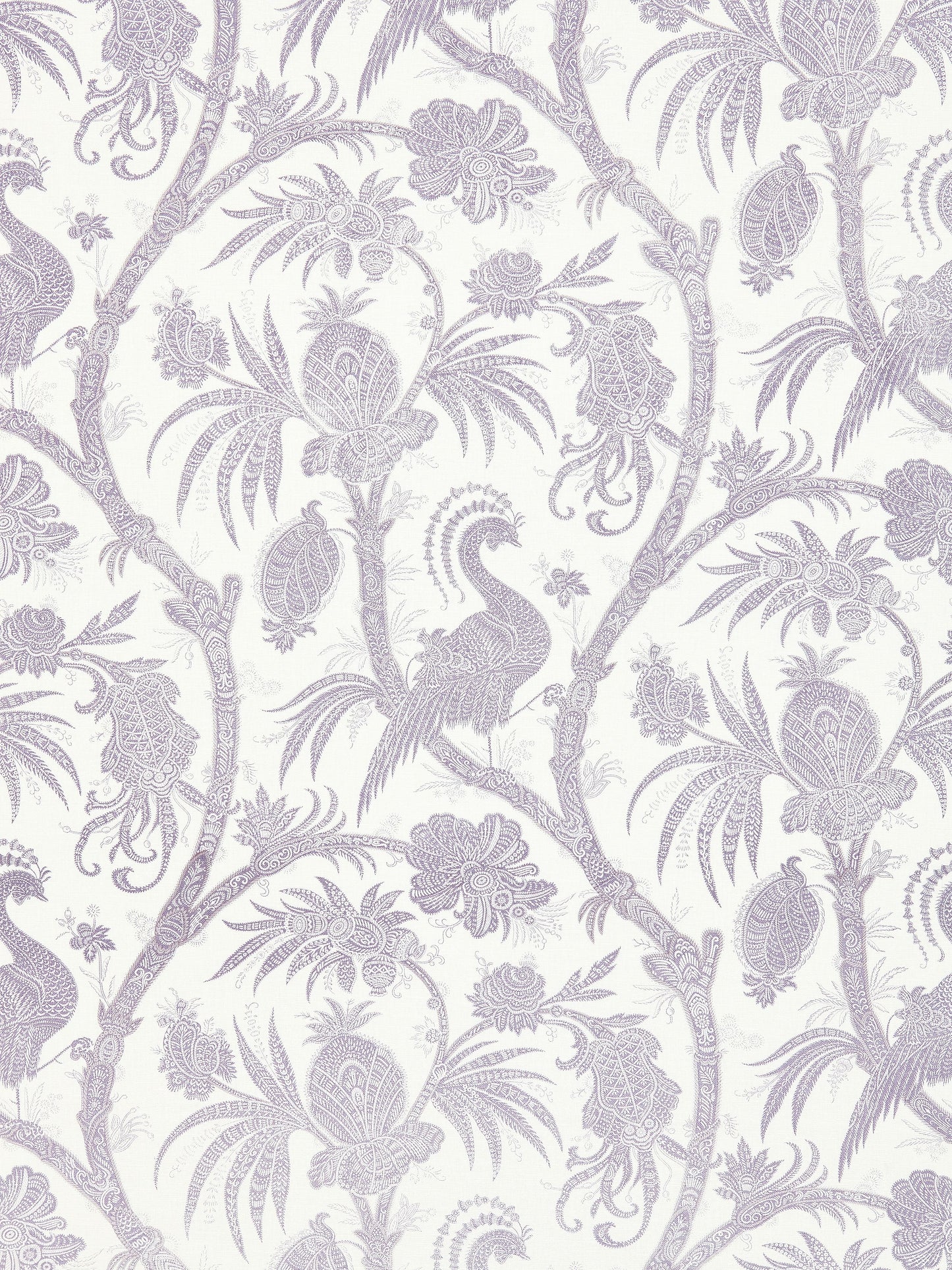 SCALAMANDRE  BALINESE PEACOCK LINEN PRINT FABRIC LAVENDER   - SC 000216575