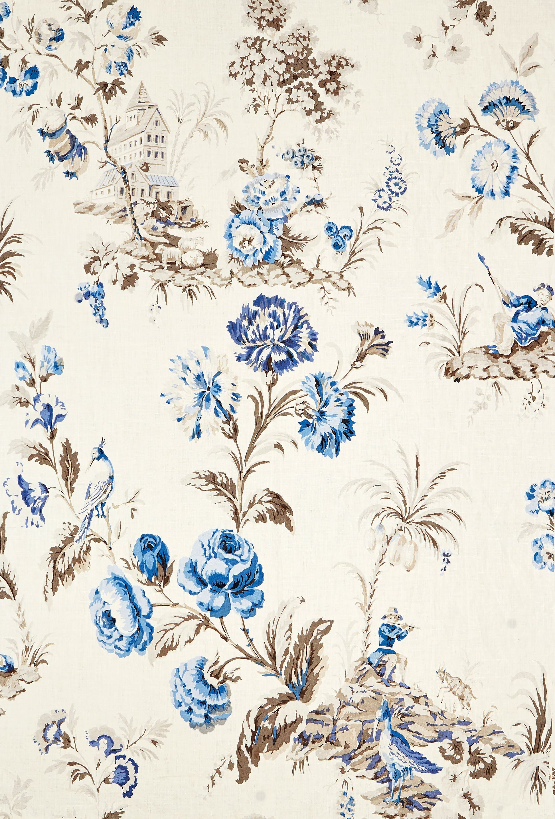 SCALAMANDRE  SOMERSET LINEN PRINT FABRIC PORCELAIN   - SC 000216584