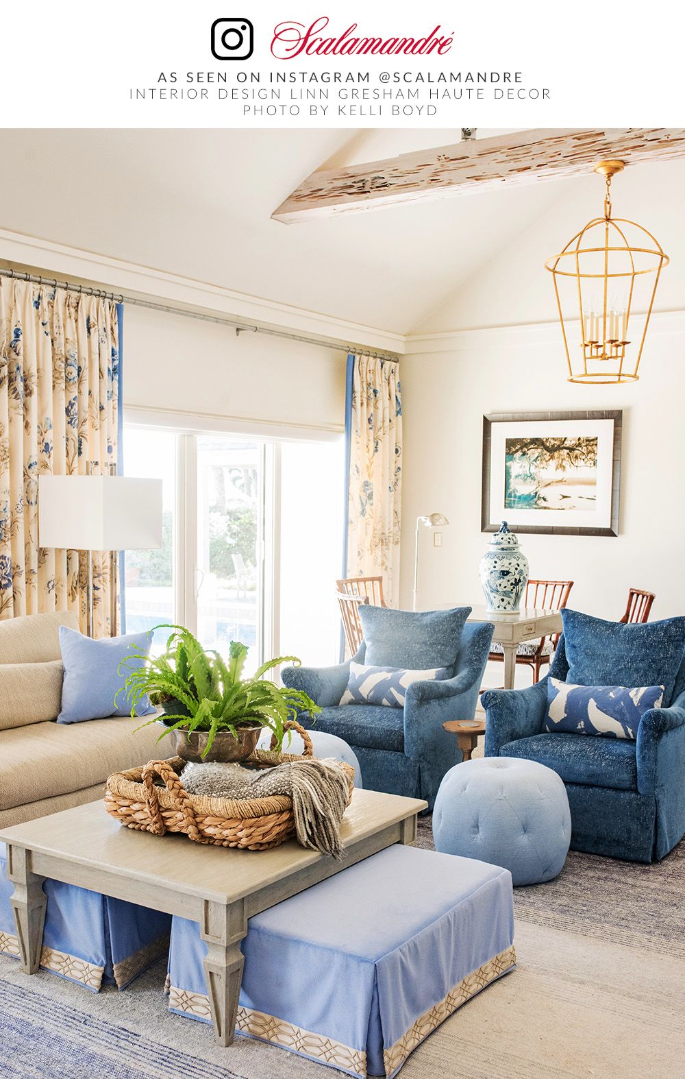 SCALAMANDRE  SOMERSET LINEN PRINT FABRIC PORCELAIN   - SC 000216584 NEW SKU # SC165840002