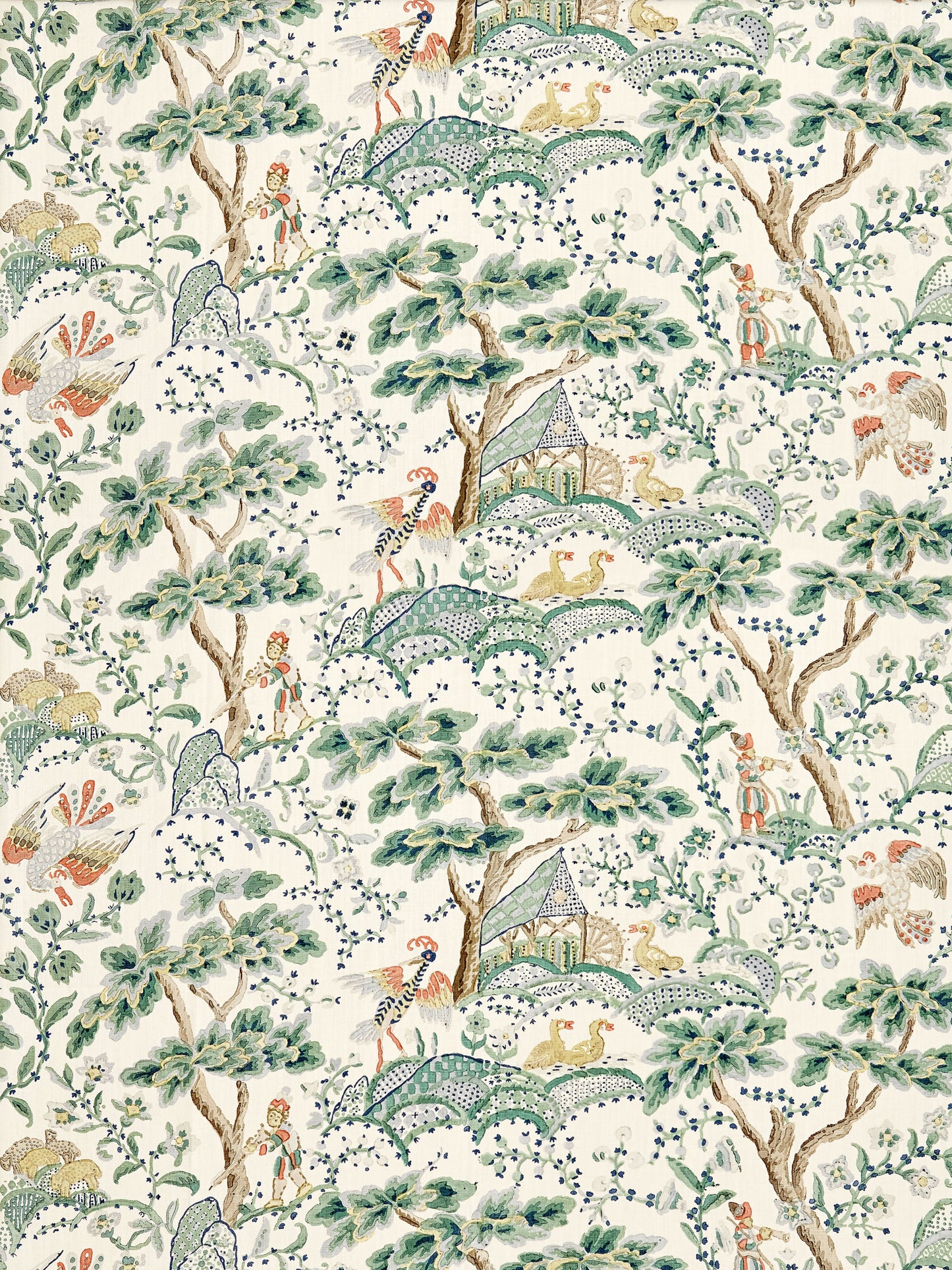 SCALAMANDRE  KELMESCOTT HAND BLOCK PRINT FABRIC LEAF ON IVORY   - SC 000216590