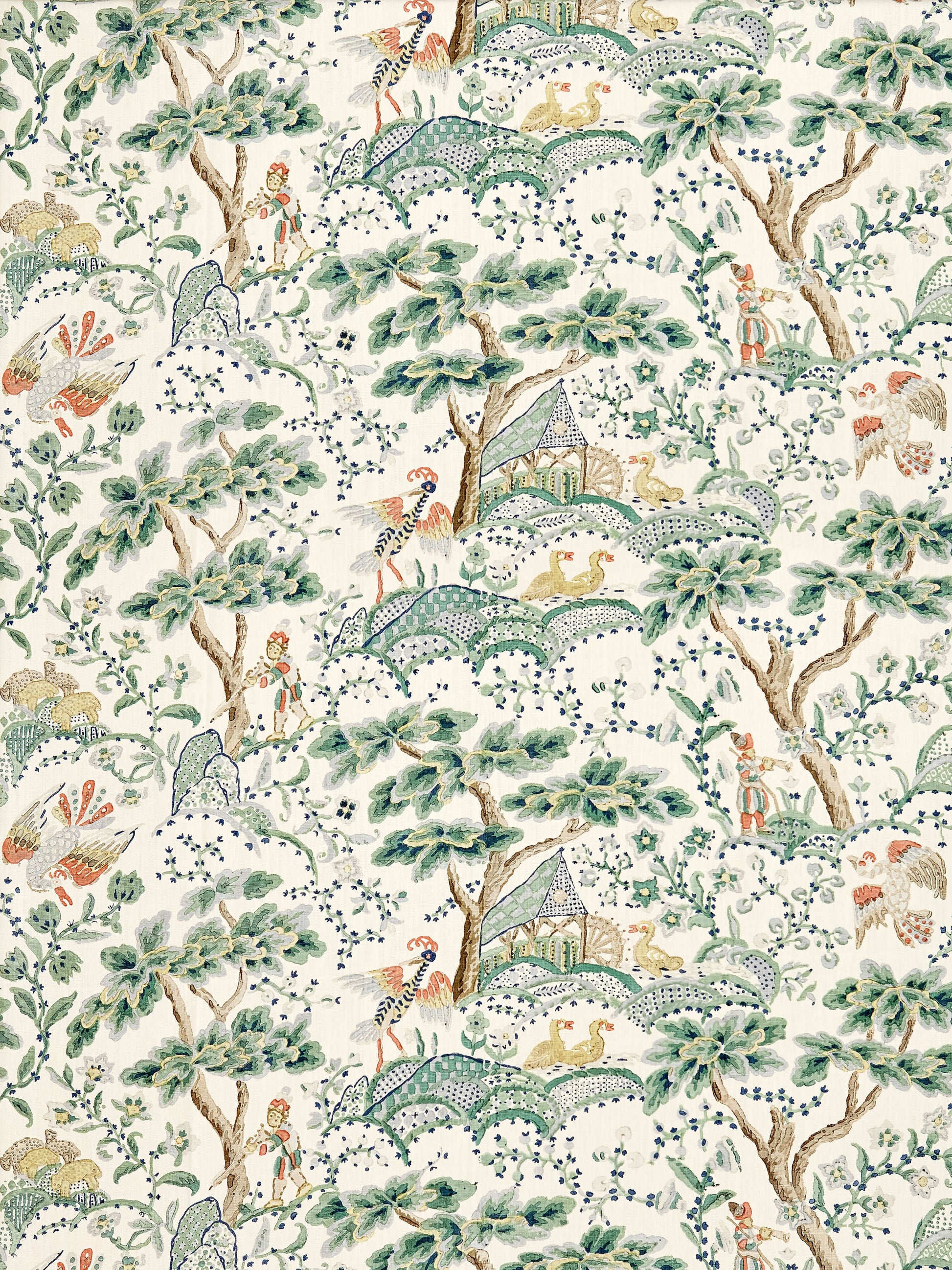 SCALAMANDRE  KELMESCOTT HAND BLOCK PRINT FABRIC LEAF ON IVORY   - SC 000216590