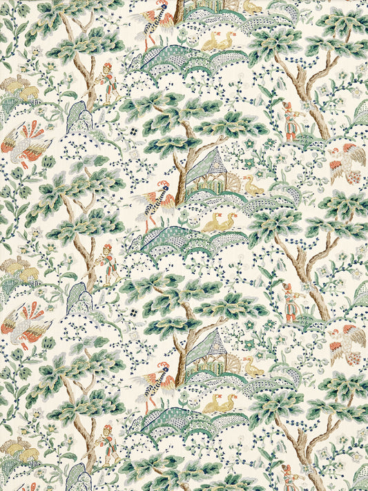 SCALAMANDRE  KELMESCOTT HAND BLOCK PRINT FABRIC LEAF ON IVORY   - SC 000216590