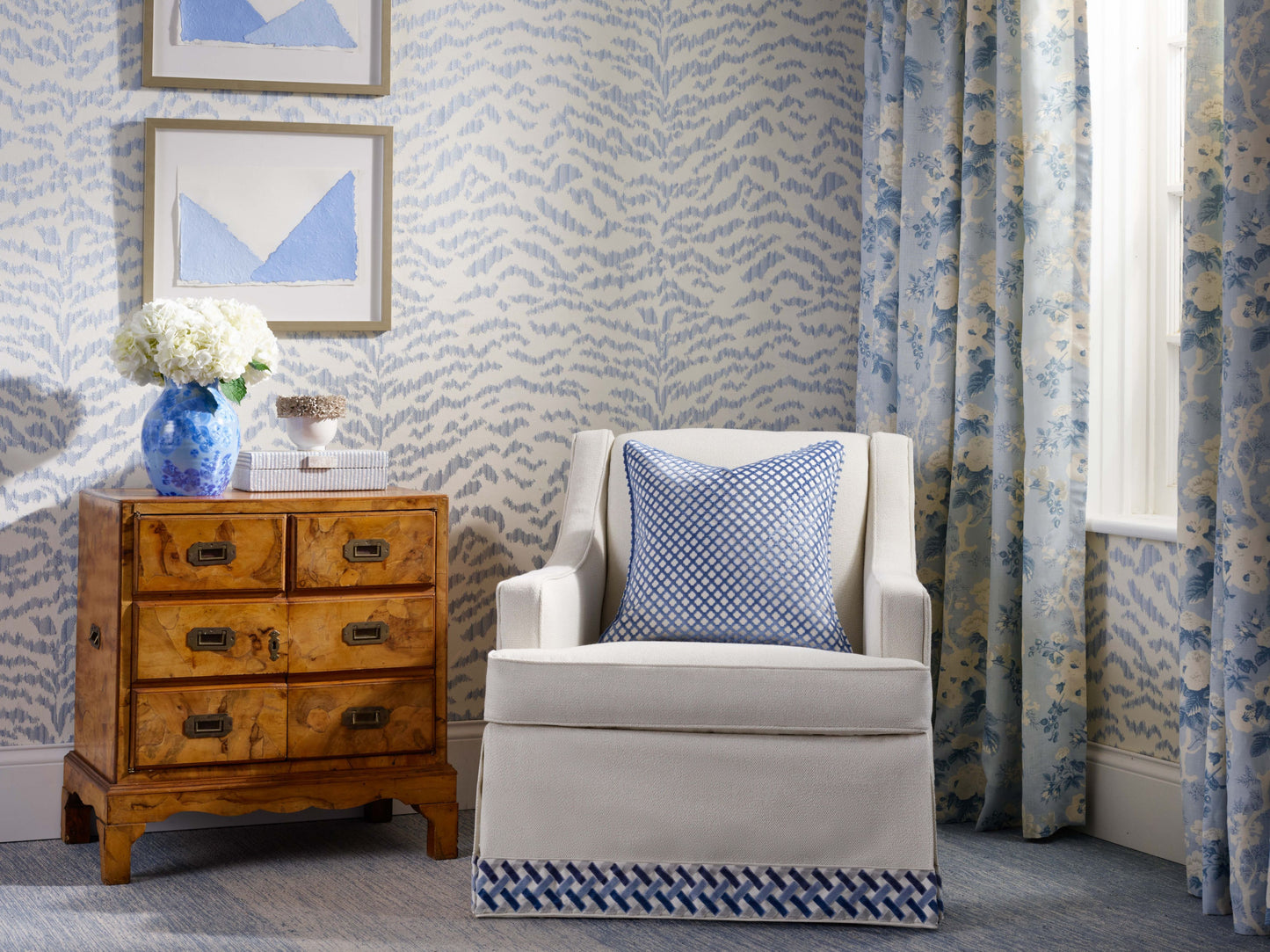 SCALAMANDRE  ASCOT LINEN PRINT FABRIC SKY   - SC 000216602 NEW SKU # SC166020002