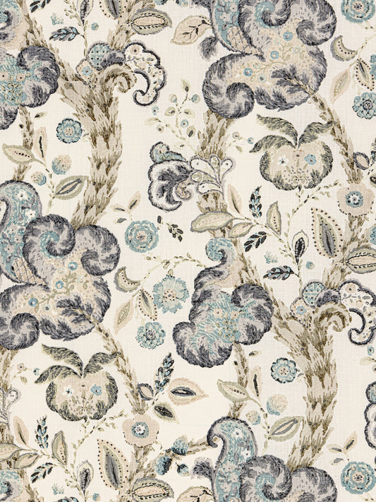 SCALAMANDRE  CUMBRIA HAND BLOCK PRINT FABRIC SMOKE ON IVORY   - SC 000216603