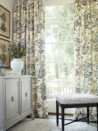 SCALAMANDRE  CUMBRIA HAND BLOCK PRINT FABRIC SMOKE ON IVORY   - SC 000216603 NEW SKU # SC166030002