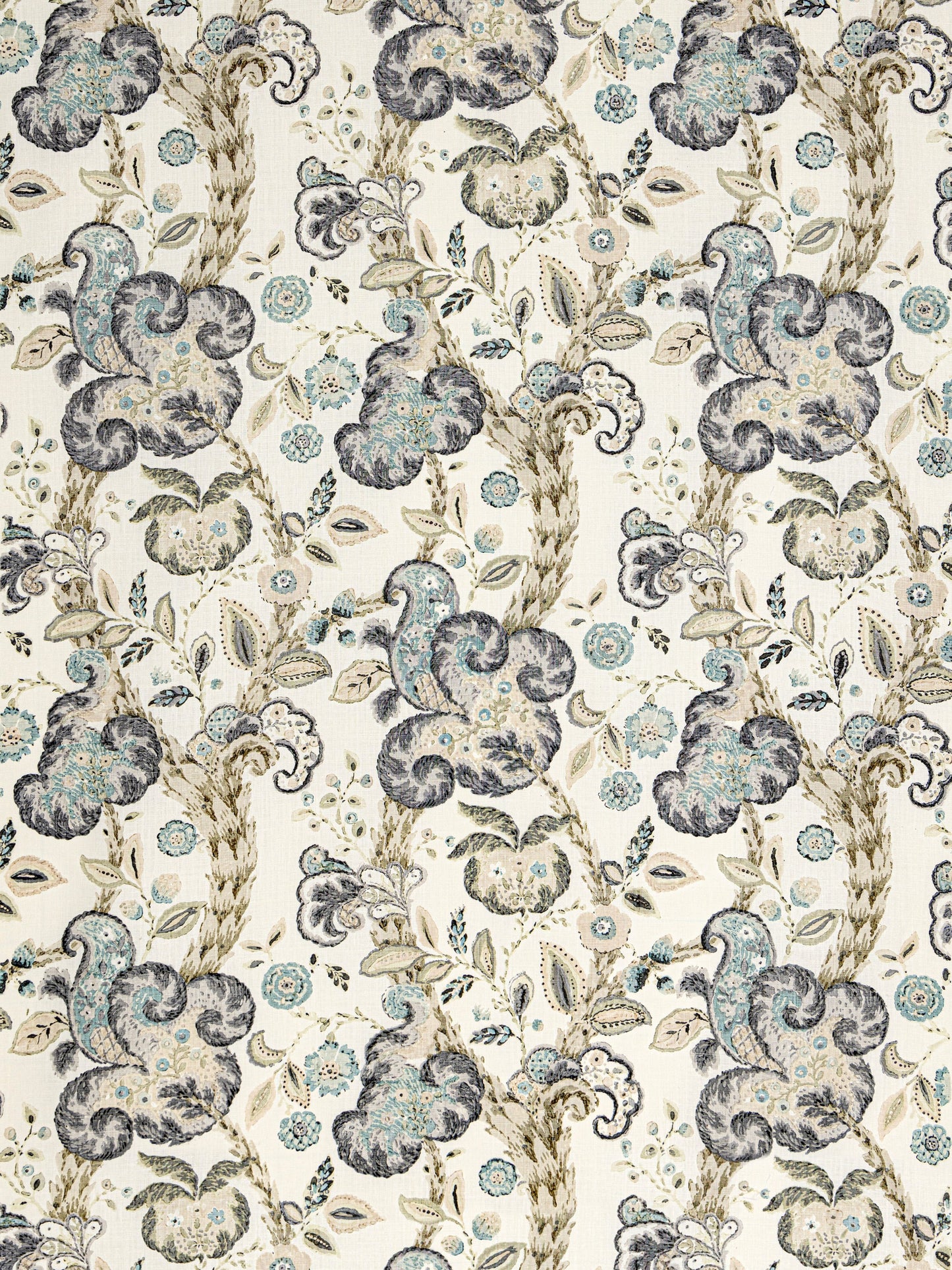SCALAMANDRE  CUMBRIA HAND BLOCK PRINT FABRIC SMOKE ON IVORY   - SC 000216603 NEW SKU # SC166030002