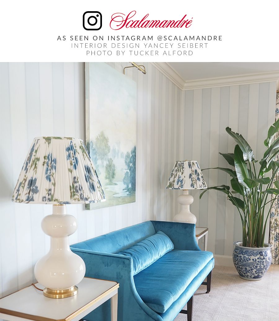 SCALAMANDRE  KEW GARDENS WARP PRINT FABRIC BLUES ON IVORY   - SC 000216611 NEW SKU # SC166110002