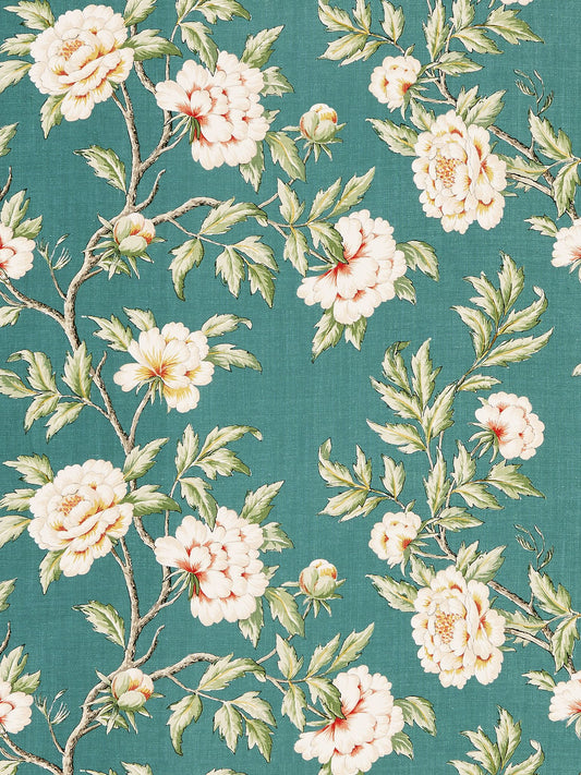 SCALAMANDRE  PEONIA LINEN PRINT FABRIC EMERALD ISLE   - SC 000216616