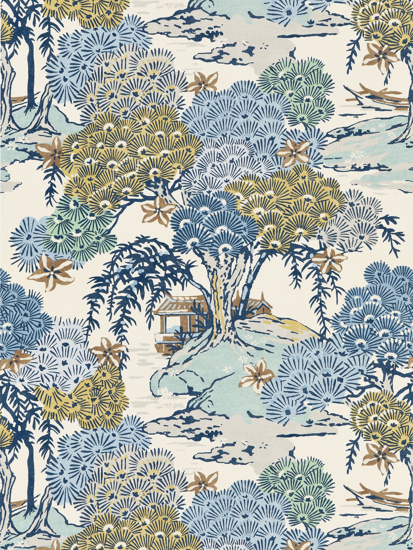 SCALAMANDRE  SEA OF TREES PRINT FABRIC BLUE RIDGE   - SC 000216627