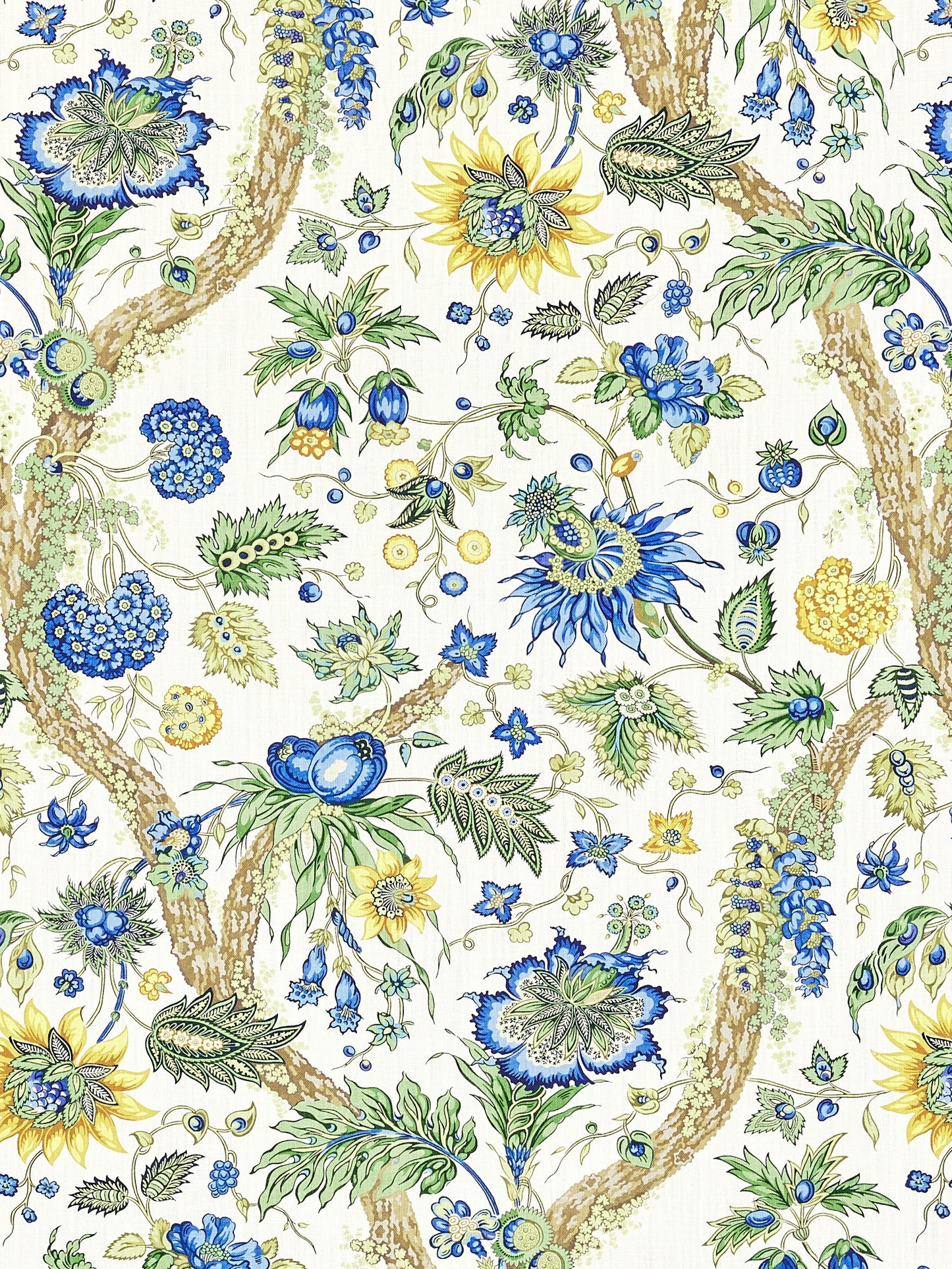 SCALAMANDRE  FLEURS TROPICALES FABRIC BLUE AND GOLD   - SC 000216647