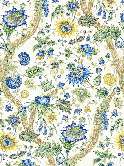 SCALAMANDRE  FLEURS TROPICALES FABRIC BLUE AND GOLD   - SC 000216647 NEW SKU # SC166470002