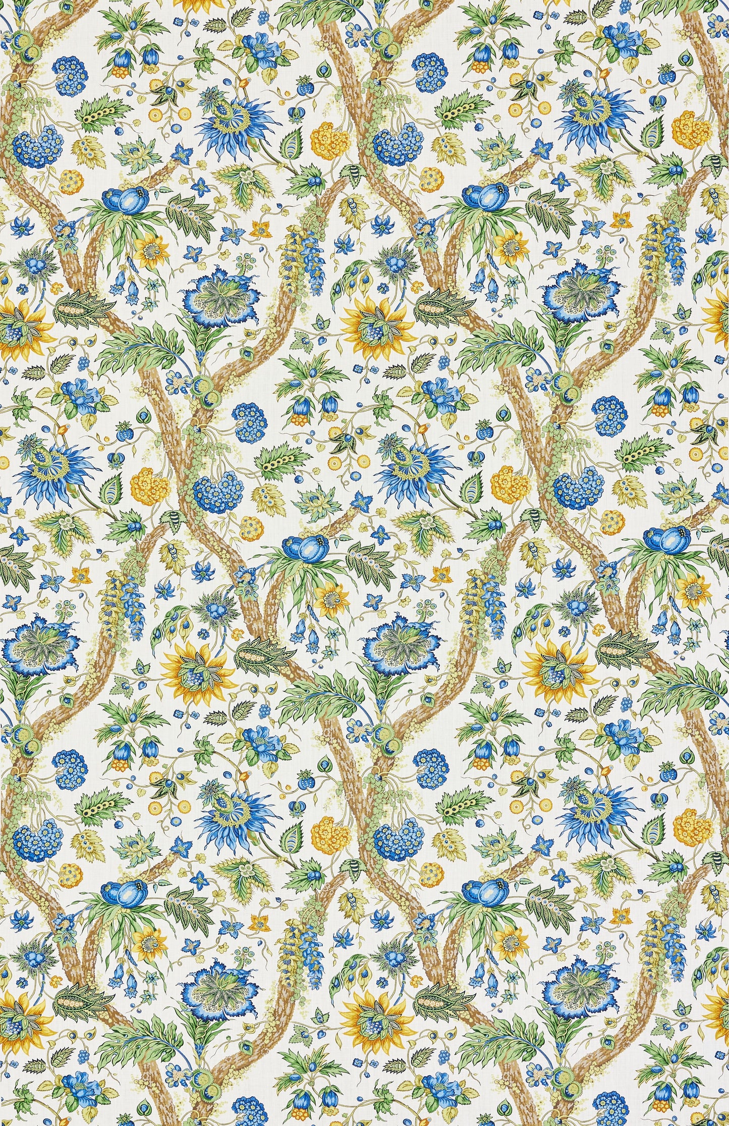 SCALAMANDRE  FLEURS TROPICALES FABRIC BLUE AND GOLD   - SC 000216647 NEW SKU # SC166470002