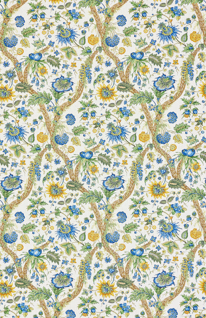 SCALAMANDRE  FLEURS TROPICALES FABRIC BLUE AND GOLD   - SC 000216647 NEW SKU # SC166470002