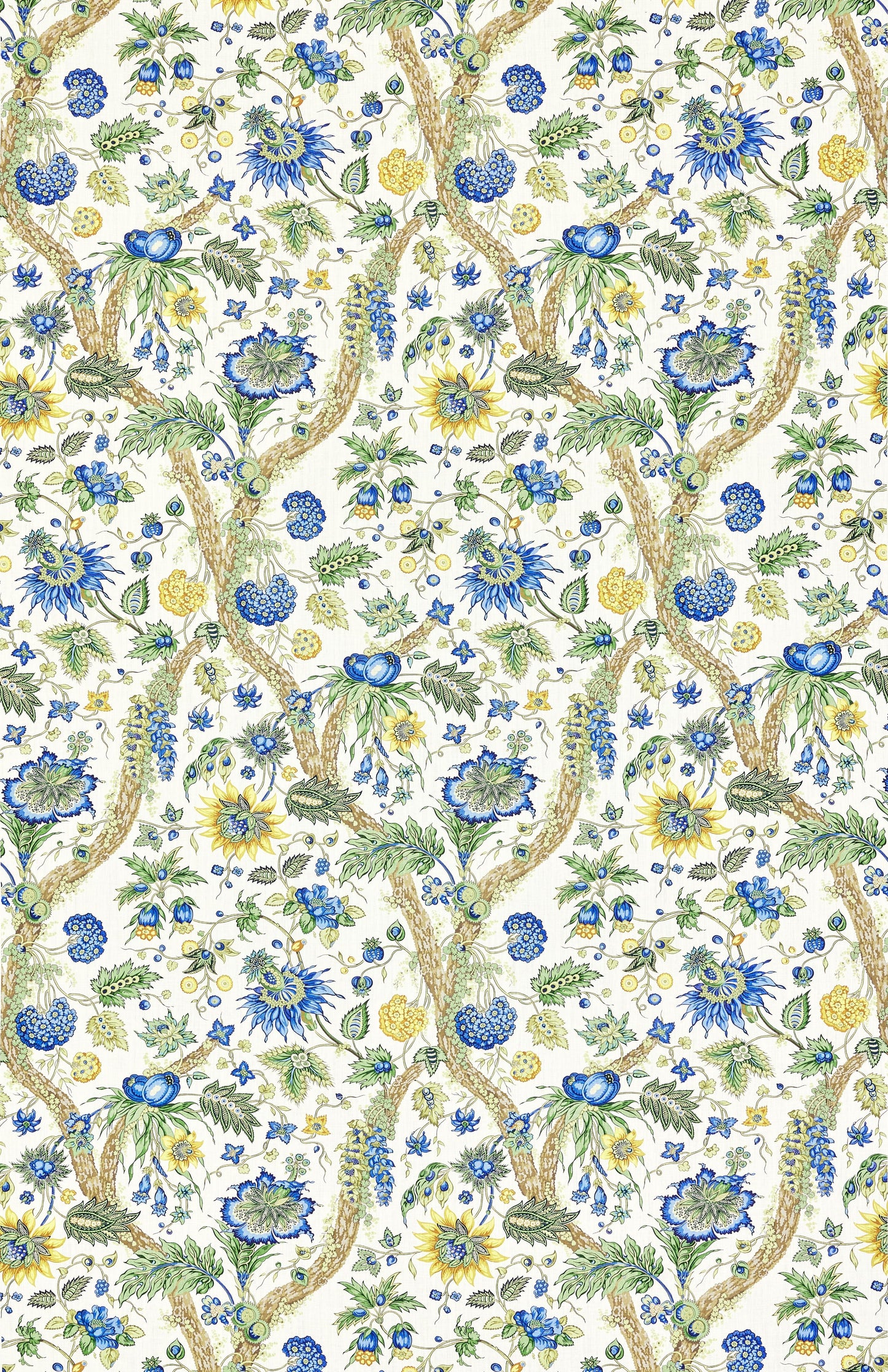 SCALAMANDRE  FLEURS TROPICALES FABRIC BLUE AND GOLD   - SC 000216647 NEW SKU # SC166470002