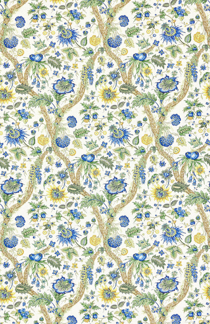 SCALAMANDRE  FLEURS TROPICALES FABRIC BLUE AND GOLD   - SC 000216647 NEW SKU # SC166470002