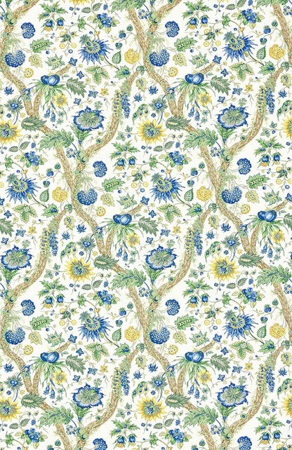 SCALAMANDRE  FLEURS TROPICALES FABRIC BLUE AND GOLD   - SC 000216647 NEW SKU # SC166470002