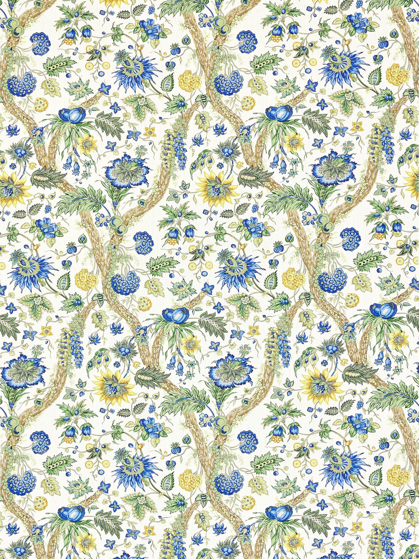 SCALAMANDRE  FLEURS TROPICALES FABRIC BLUE AND GOLD   - SC 000216647 NEW SKU # SC166470002