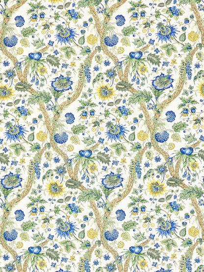 SCALAMANDRE  FLEURS TROPICALES FABRIC BLUE AND GOLD   - SC 000216647 NEW SKU # SC166470002