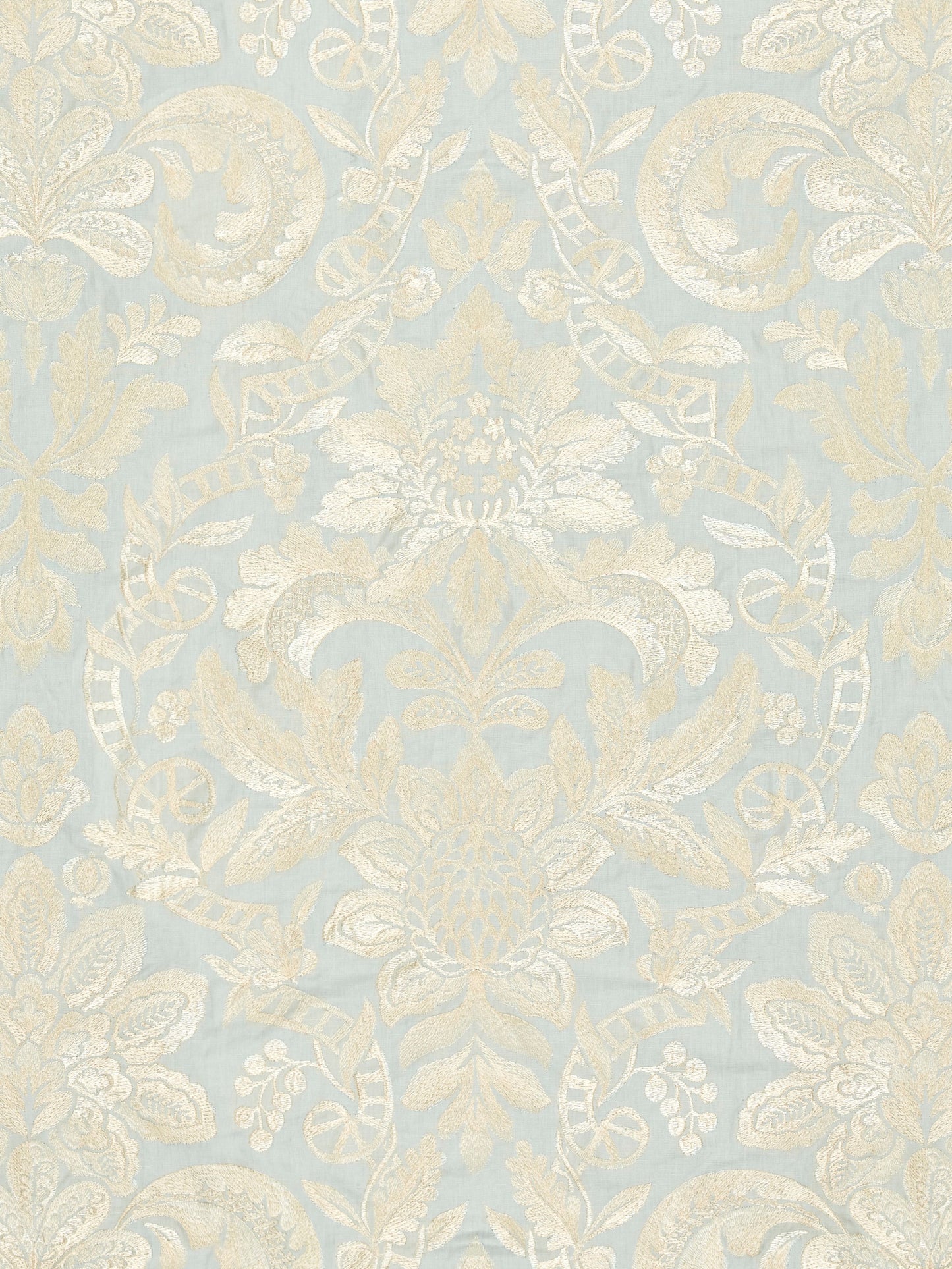 SCALAMANDRE  ELIZABETH DAMASK EMBROIDERY FABRIC AQUAMARINE   - SC 000227086