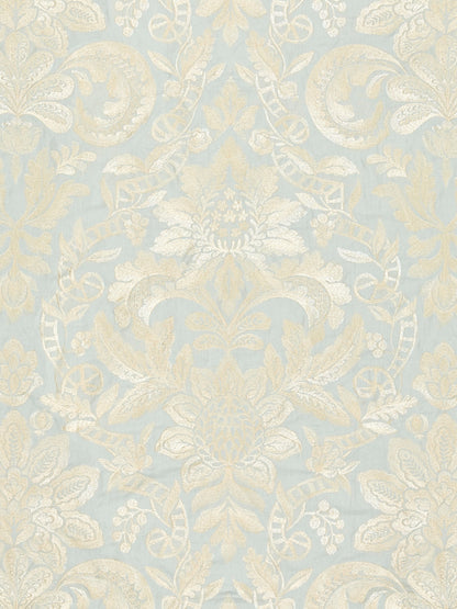 SCALAMANDRE  ELIZABETH DAMASK EMBROIDERY FABRIC AQUAMARINE   - SC 000227086 NEW SKU # SC270860002
