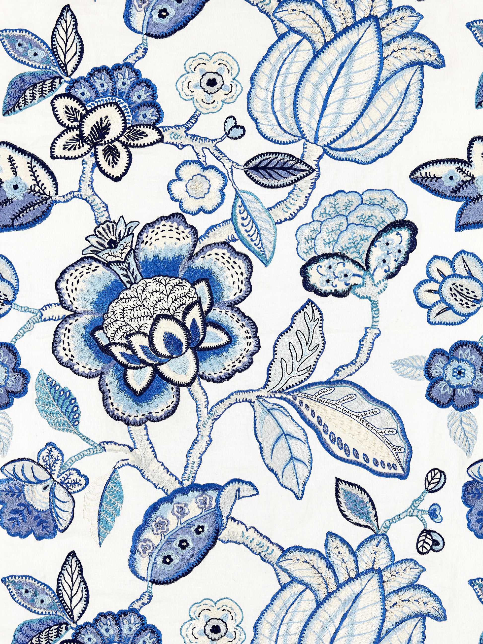 SCALAMANDRE  COROMANDEL EMBROIDERY FABRIC PORCELAIN   - SC 000227126