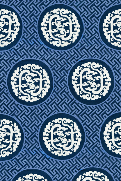 SCALAMANDRE  DRAGON'S FRET EMBROIDERY FABRIC MIDNIGHT   - SC 000227215 NEW SKU # SC272150002