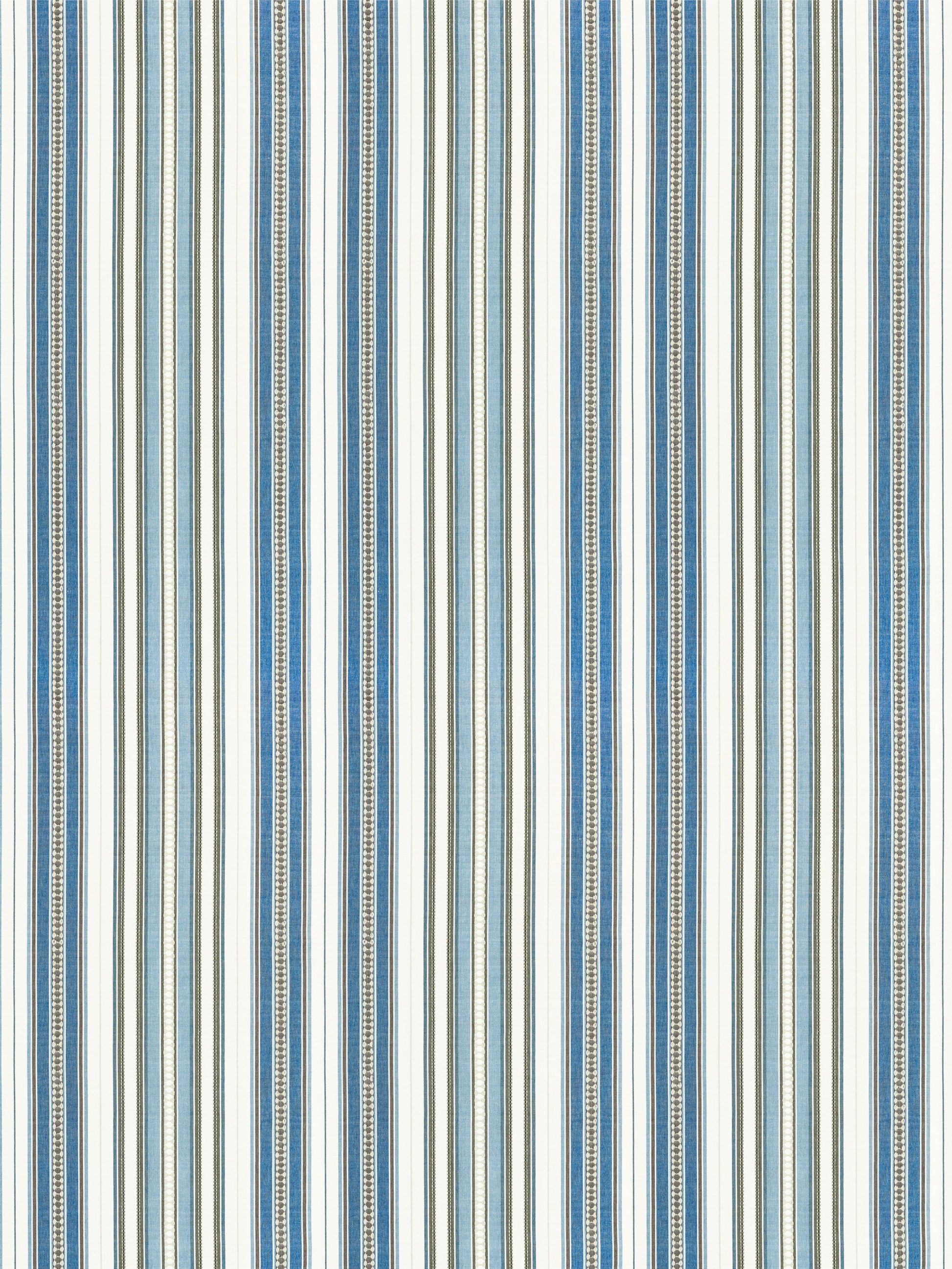 Vertical striped pattern in blue, beige and white tones with alternating thin and medium stripes.