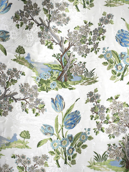 SCALAMANDRE  AVIGNON BROCADE FABRIC PORCELAIN ON WHITE   - SC 000227322 NEW SKU # SC273220002