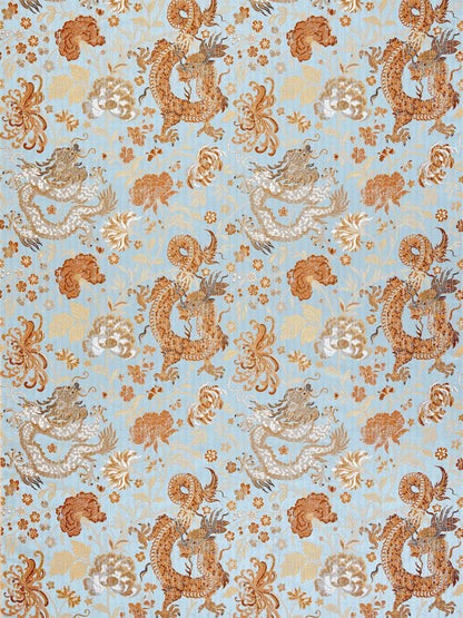 SCALAMANDRE  DRAGON TABLEAU FABRIC COPPER SKY   - SC 000227327 NEW SKU # SC273270002