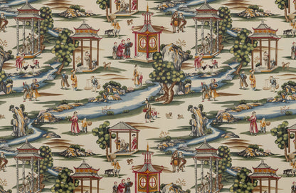 SCALAMANDRE  SHANGHAI BOTANICAL , FOLIAGE 
CHINOISERIE 
SCENIC 
TOILE MULTI ON TEA STAIN - A   - SC 0002WP81584A NEW SKU # SCWP81584A0002