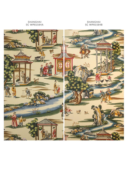 SCALAMANDRE  SHANGHAI BOTANICAL , FOLIAGE 
CHINOISERIE 
SCENIC 
TOILE MULTI ON TEA STAIN - B   - SC 0002WP81584B NEW SKU # SCWP81584B0002